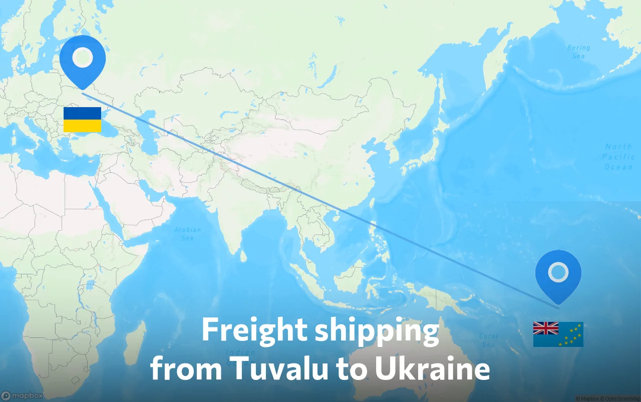 Shipping route from Tuvalu to Ukraine