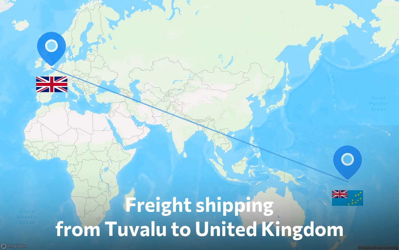 Shipping route from Tuvalu to United Kingdom
