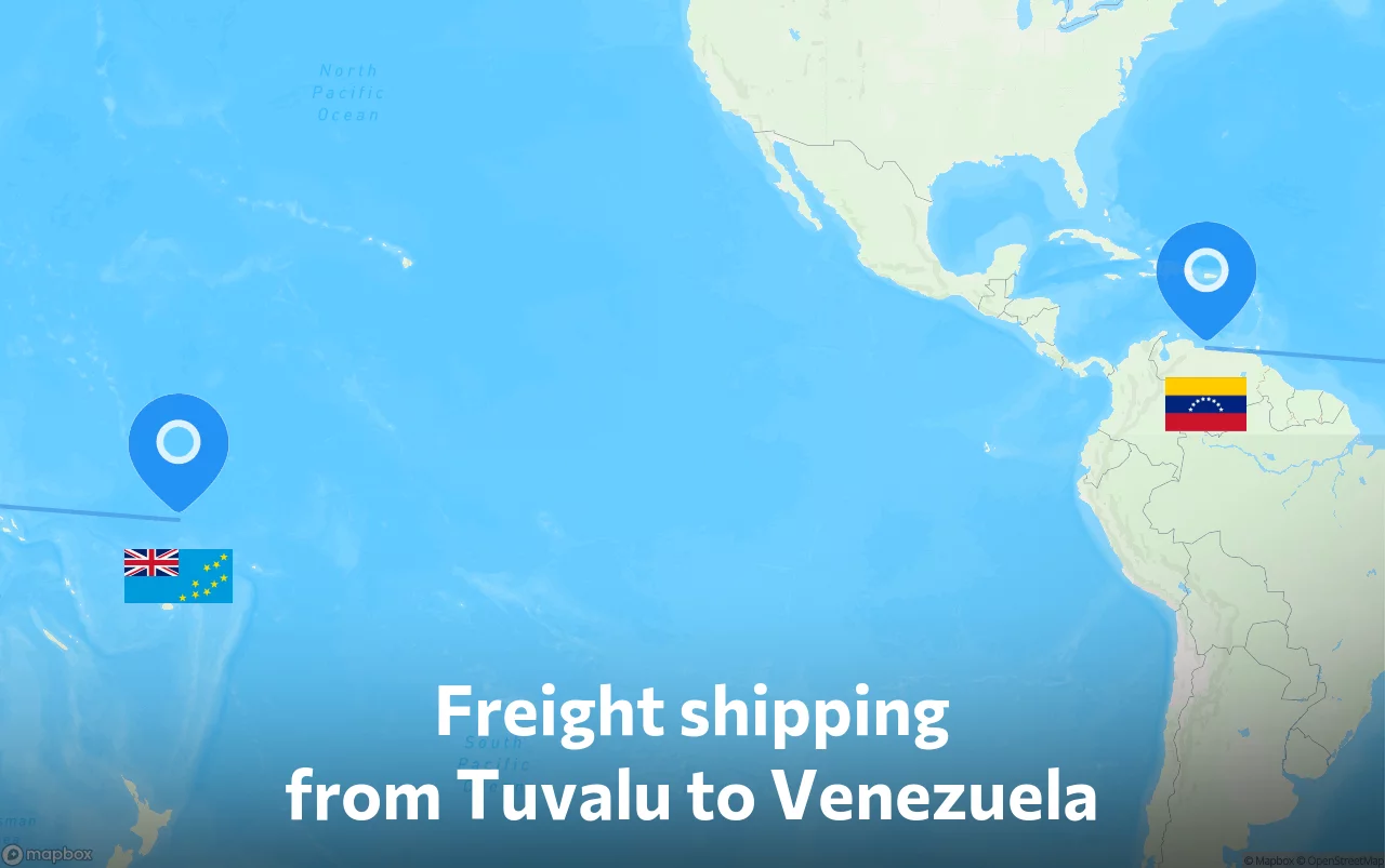 Shipping route from Tuvalu to Venezuela