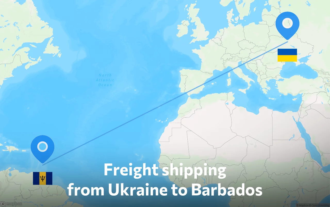 Shipping route from Ukraine to Barbados