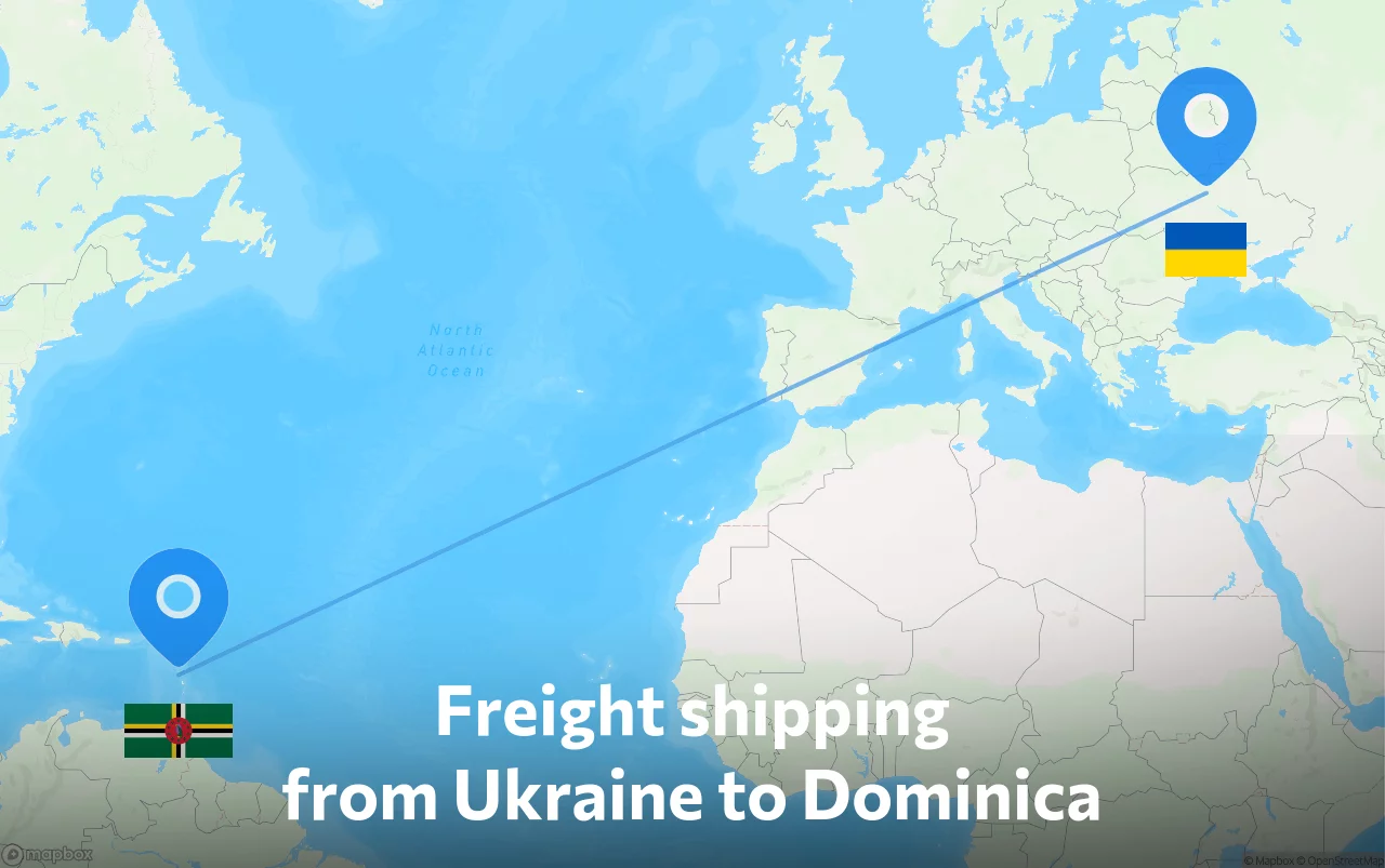 Shipping route from Ukraine to Dominica