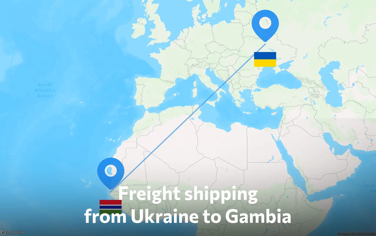 Shipping route from Ukraine to Gambia