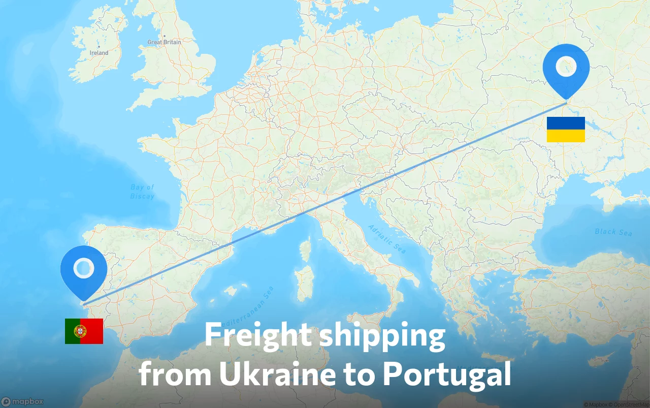 Shipping route from Ukraine to Portugal