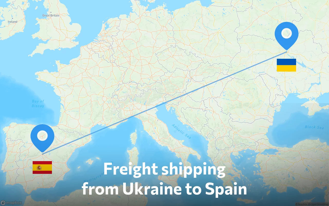 Shipping route from Ukraine to Spain