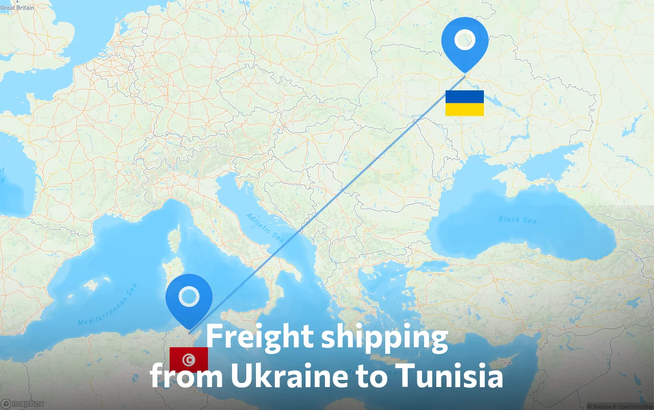 Shipping route from Ukraine to Tunisia