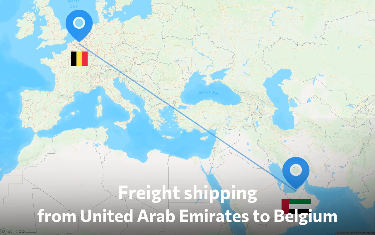 Shipping route from United Arab Emirates to Belgium