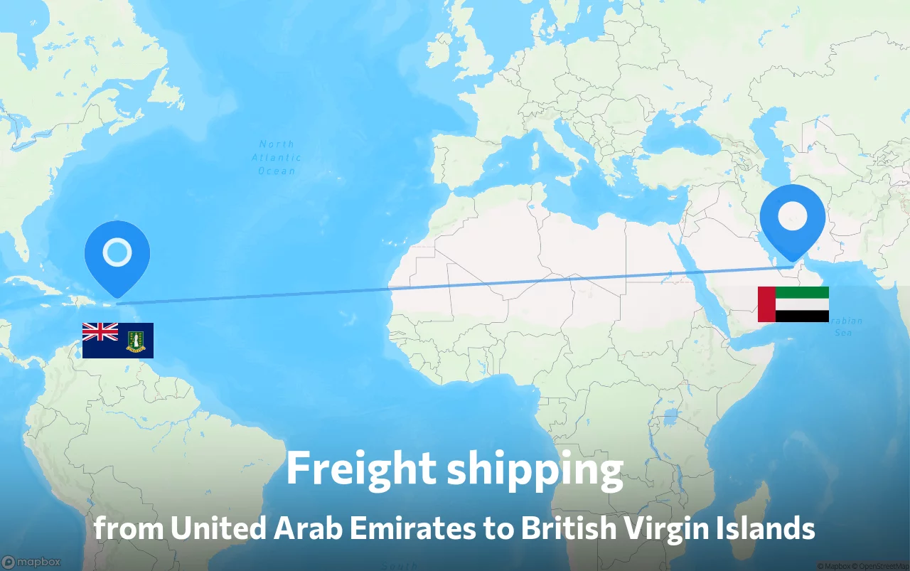 Shipping route from United Arab Emirates to British Virgin Islands