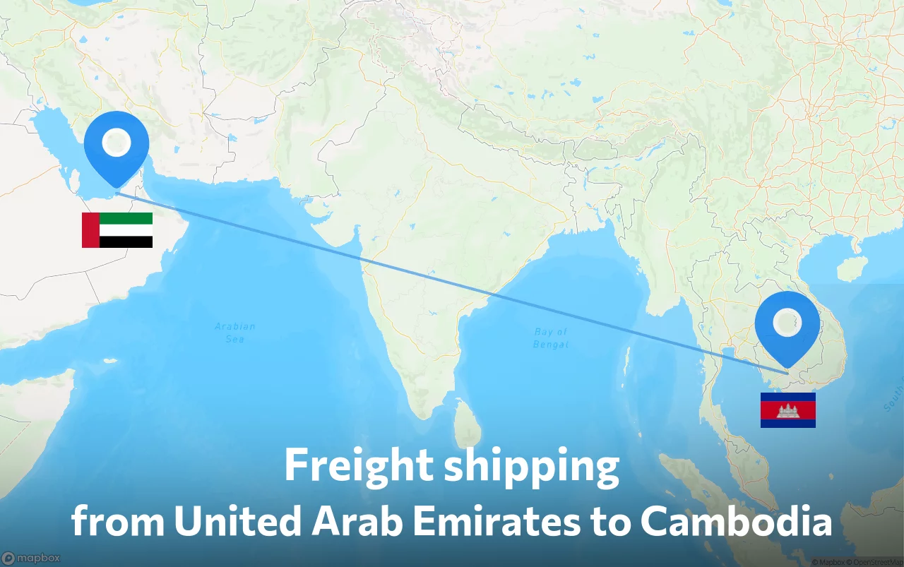 Shipping route from United Arab Emirates to Cambodia