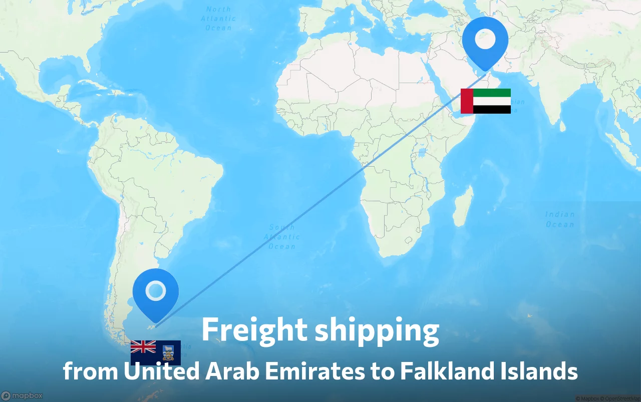 Shipping route from United Arab Emirates to Falkland Islands