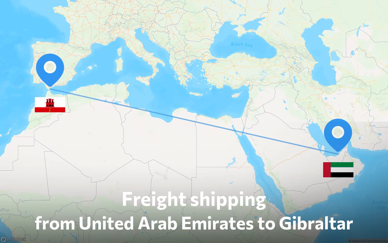 Shipping route from United Arab Emirates to Gibraltar