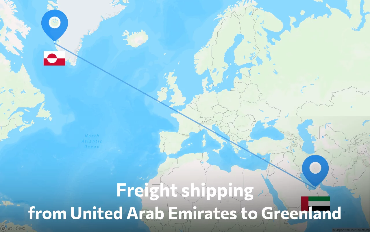 Shipping route from United Arab Emirates to Greenland