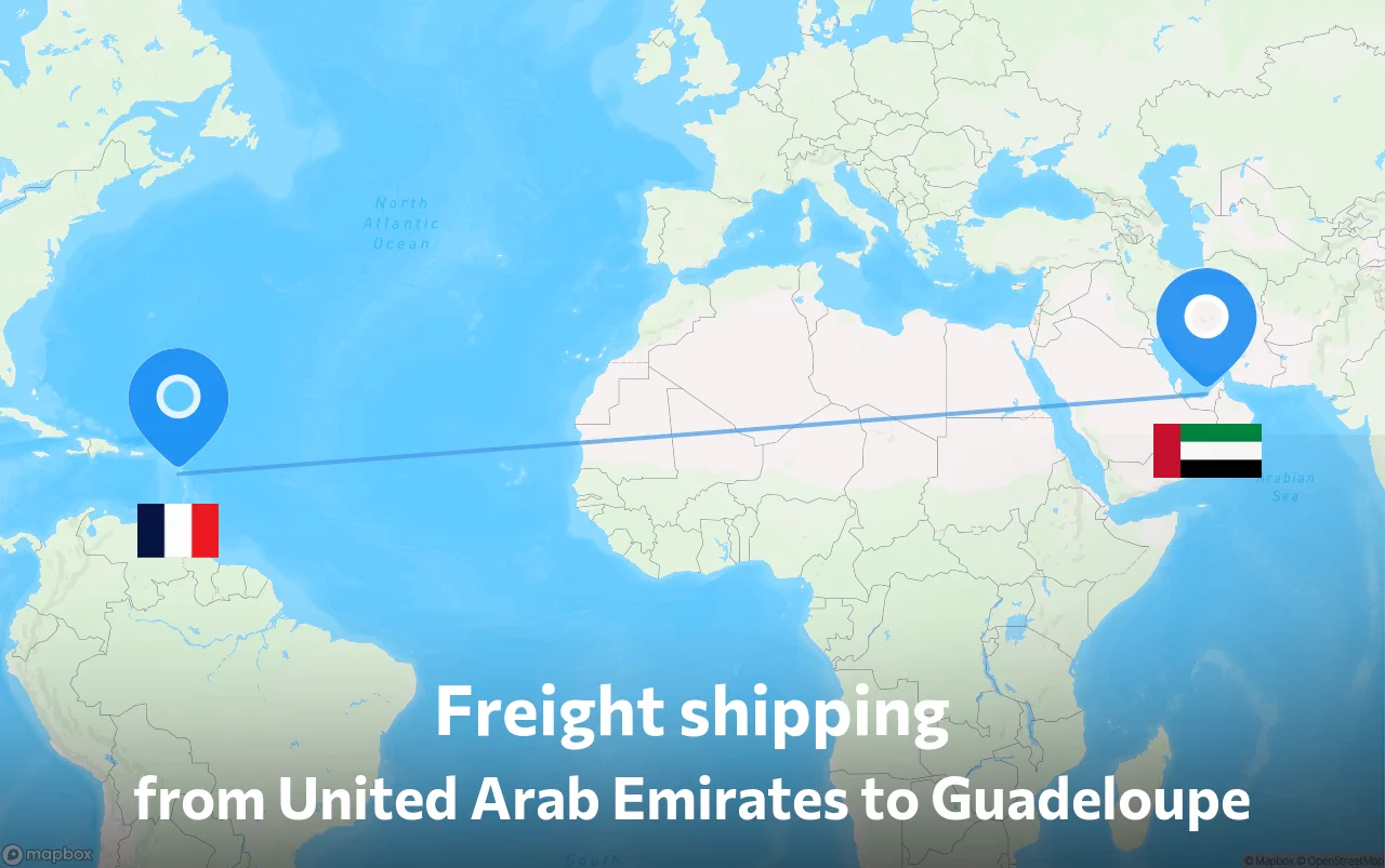 Shipping route from United Arab Emirates to Guadeloupe