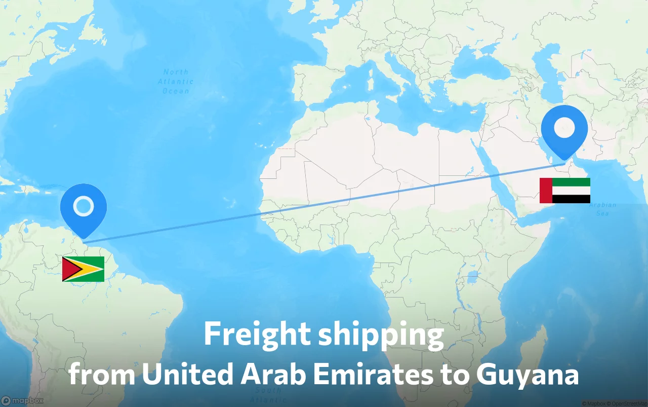 Shipping route from United Arab Emirates to Guyana