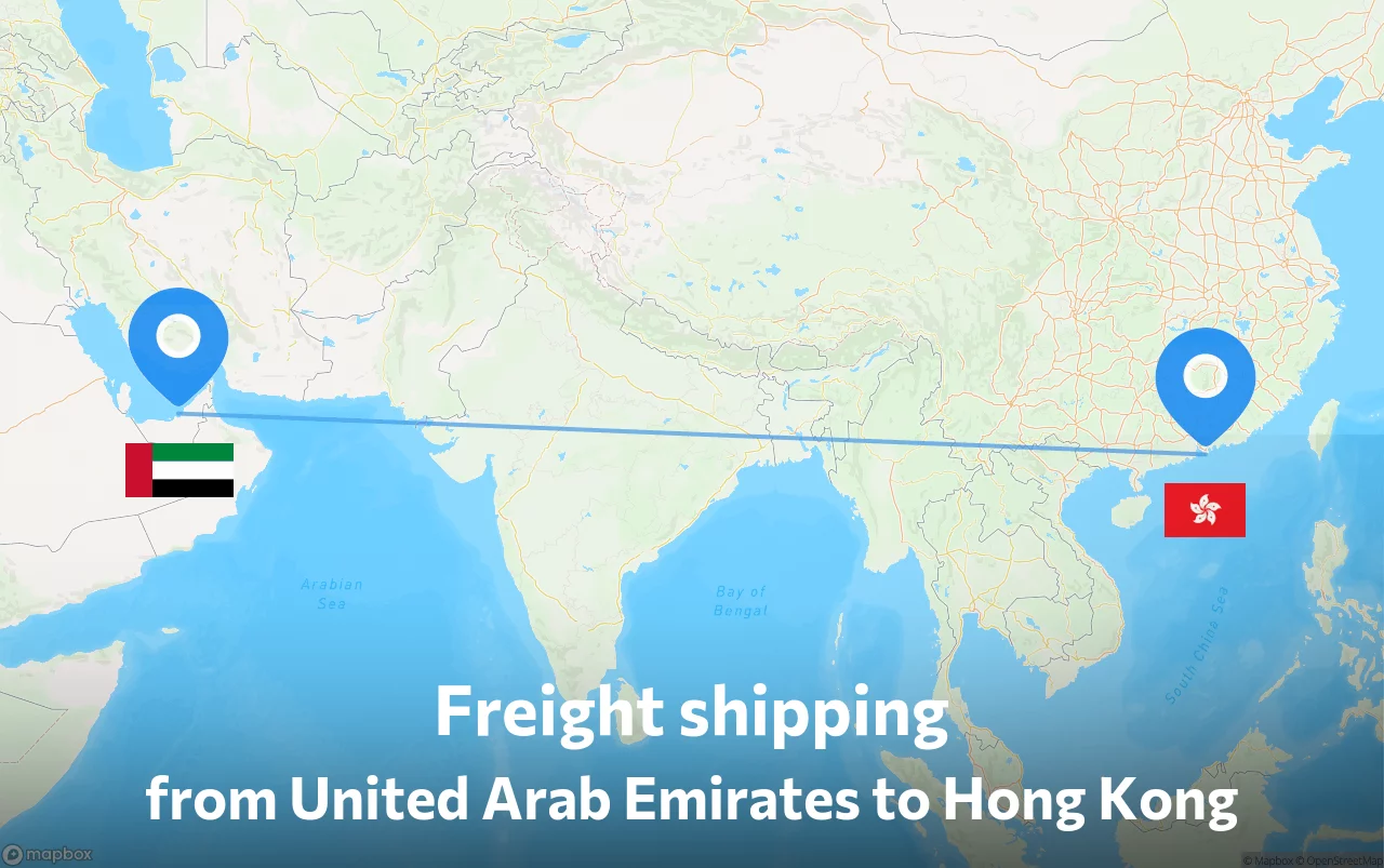 Shipping route from United Arab Emirates to Hong Kong