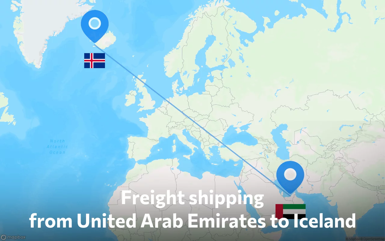 Shipping route from United Arab Emirates to Iceland