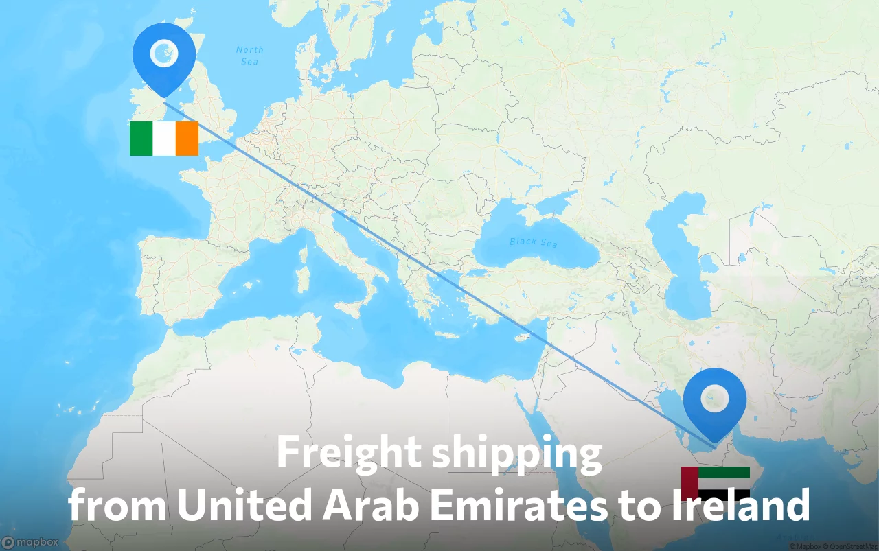 Shipping route from United Arab Emirates to Ireland