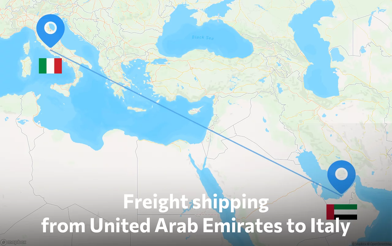 Shipping route from United Arab Emirates to Italy