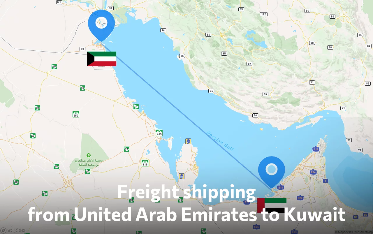 Shipping route from United Arab Emirates to Kuwait