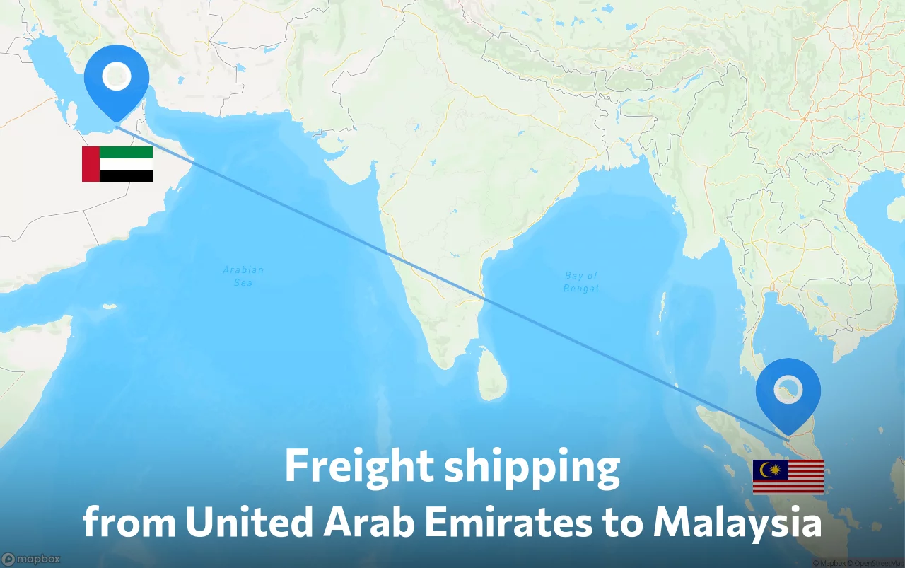 Shipping route from United Arab Emirates to Malaysia