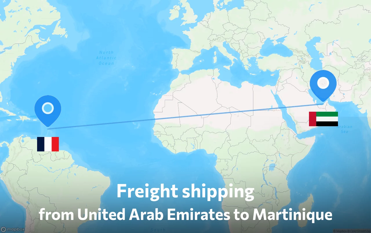 Shipping route from United Arab Emirates to Martinique