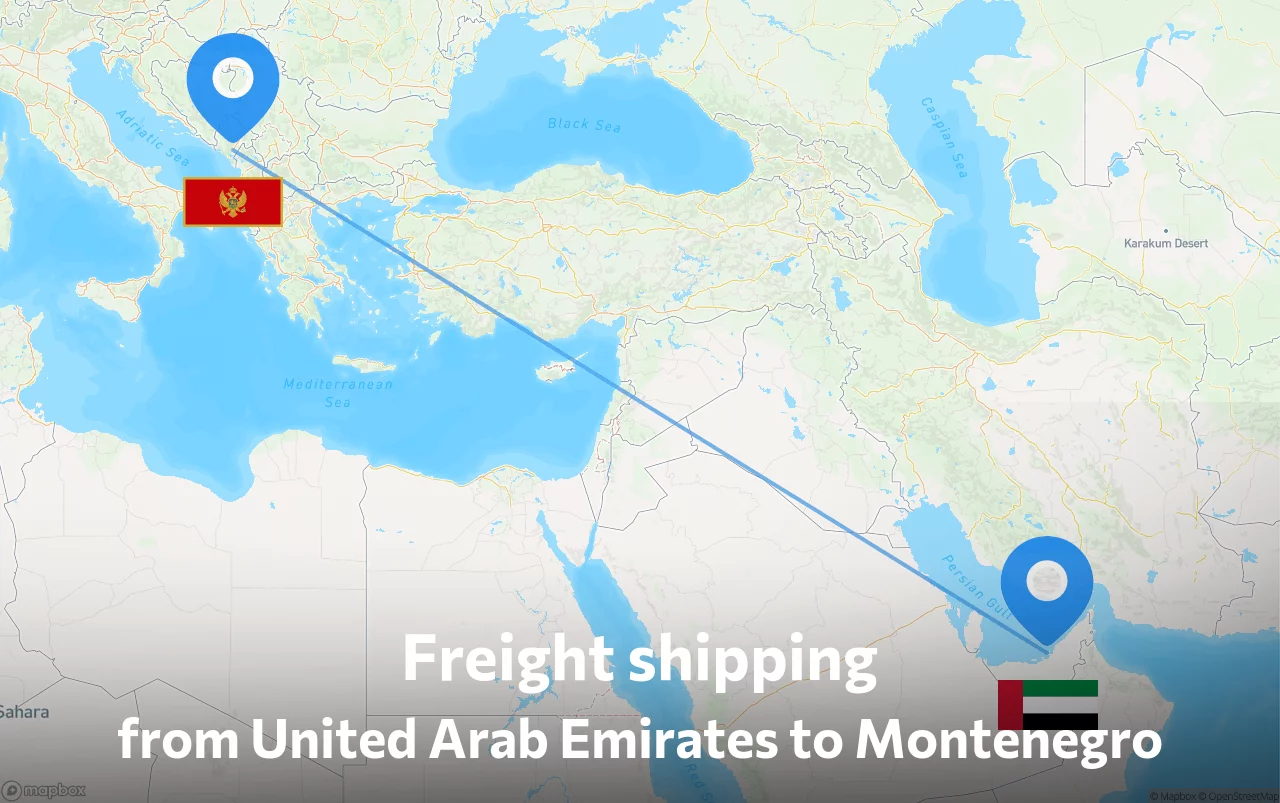 Shipping route from United Arab Emirates to Montenegro