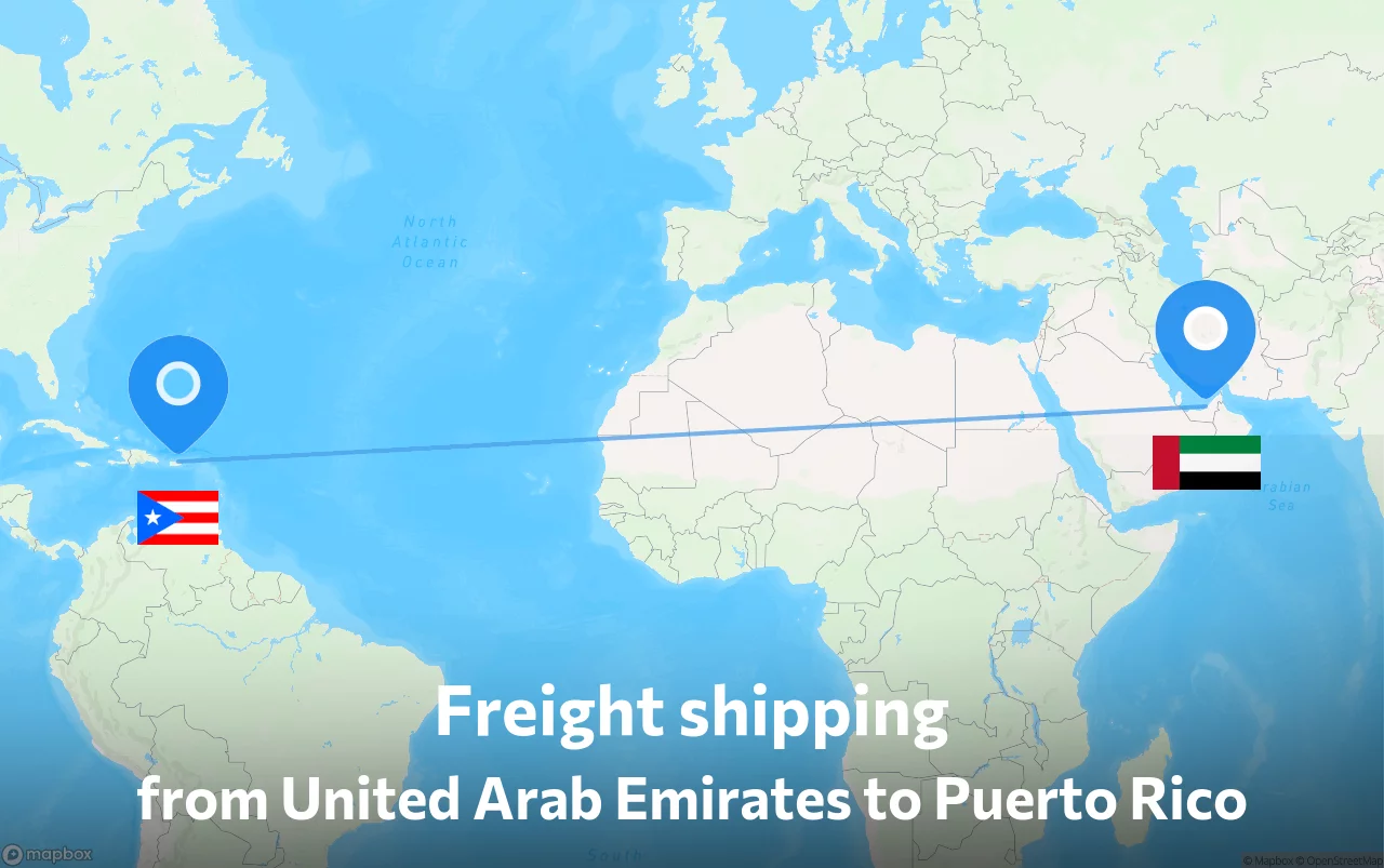 Shipping route from United Arab Emirates to Puerto Rico