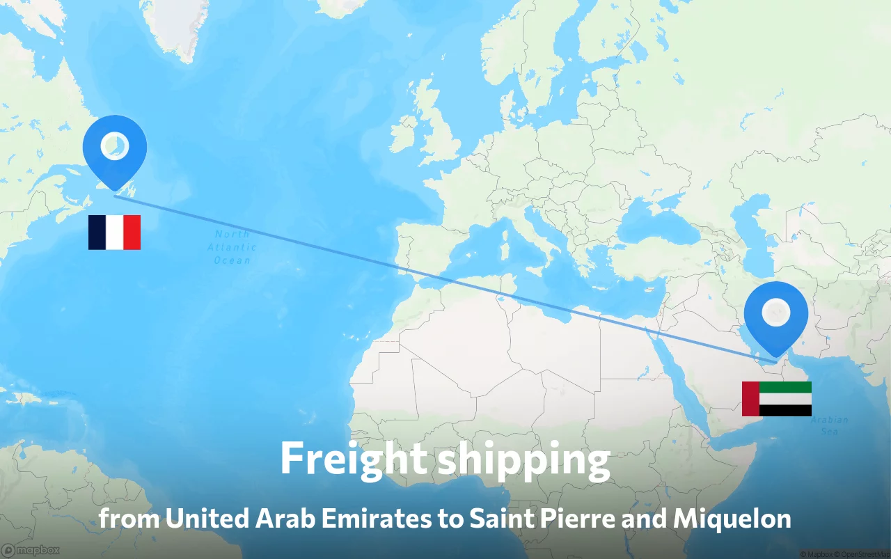 Shipping route from United Arab Emirates to Saint Pierre and Miquelon