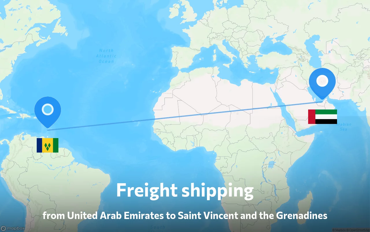 Shipping route from United Arab Emirates to Saint Vincent and the Grenadines
