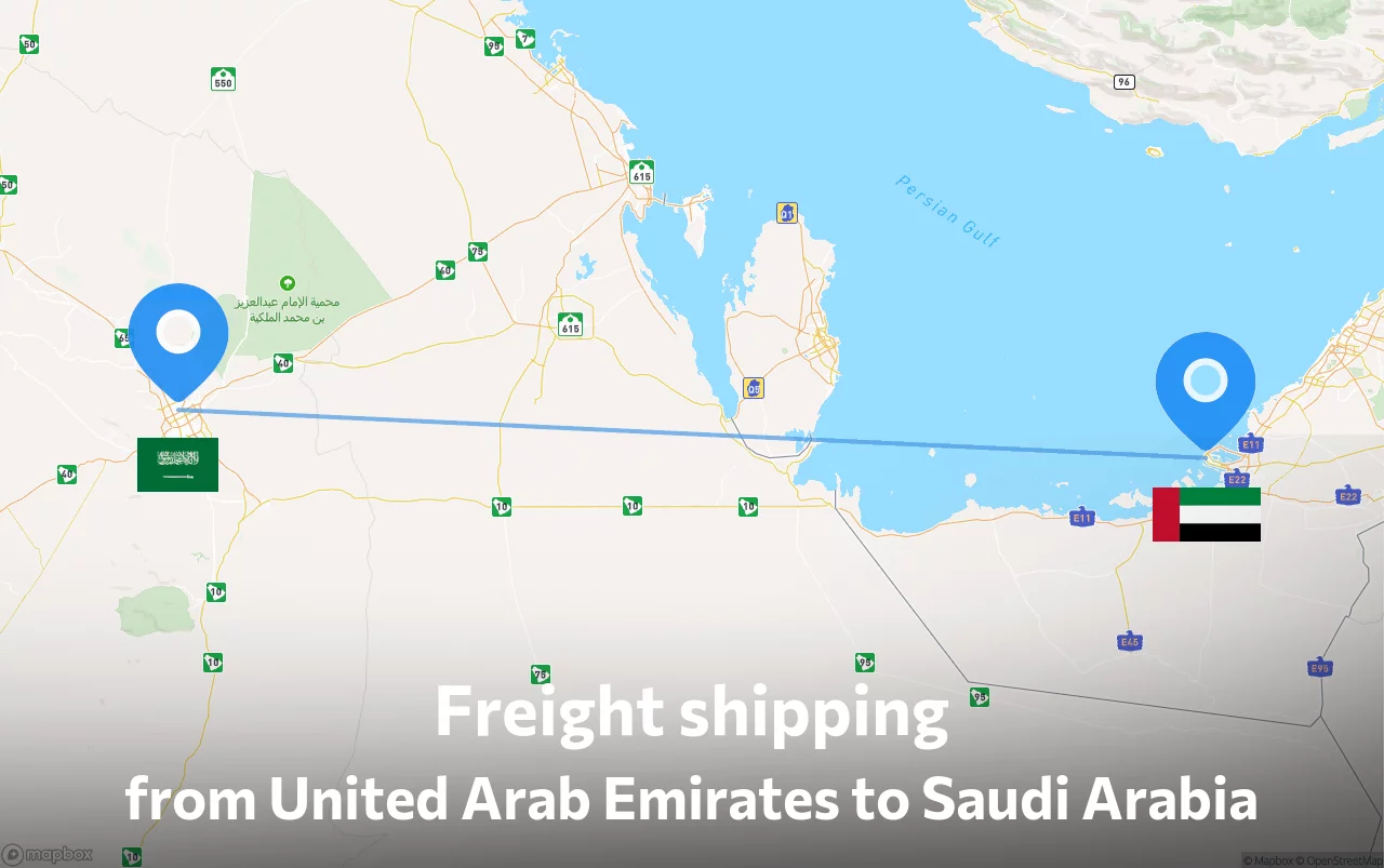 Shipping route from United Arab Emirates to Saudi Arabia