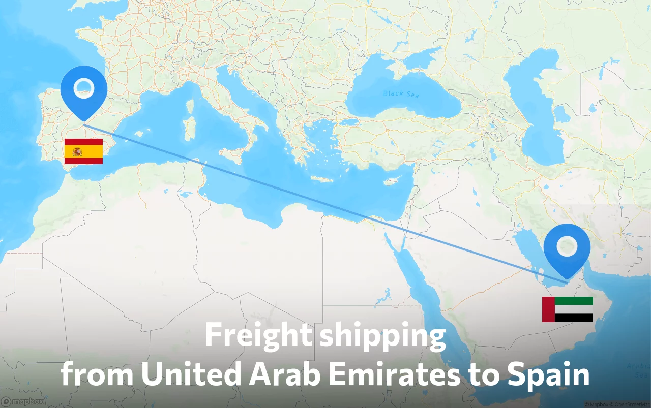 Shipping route from United Arab Emirates to Spain
