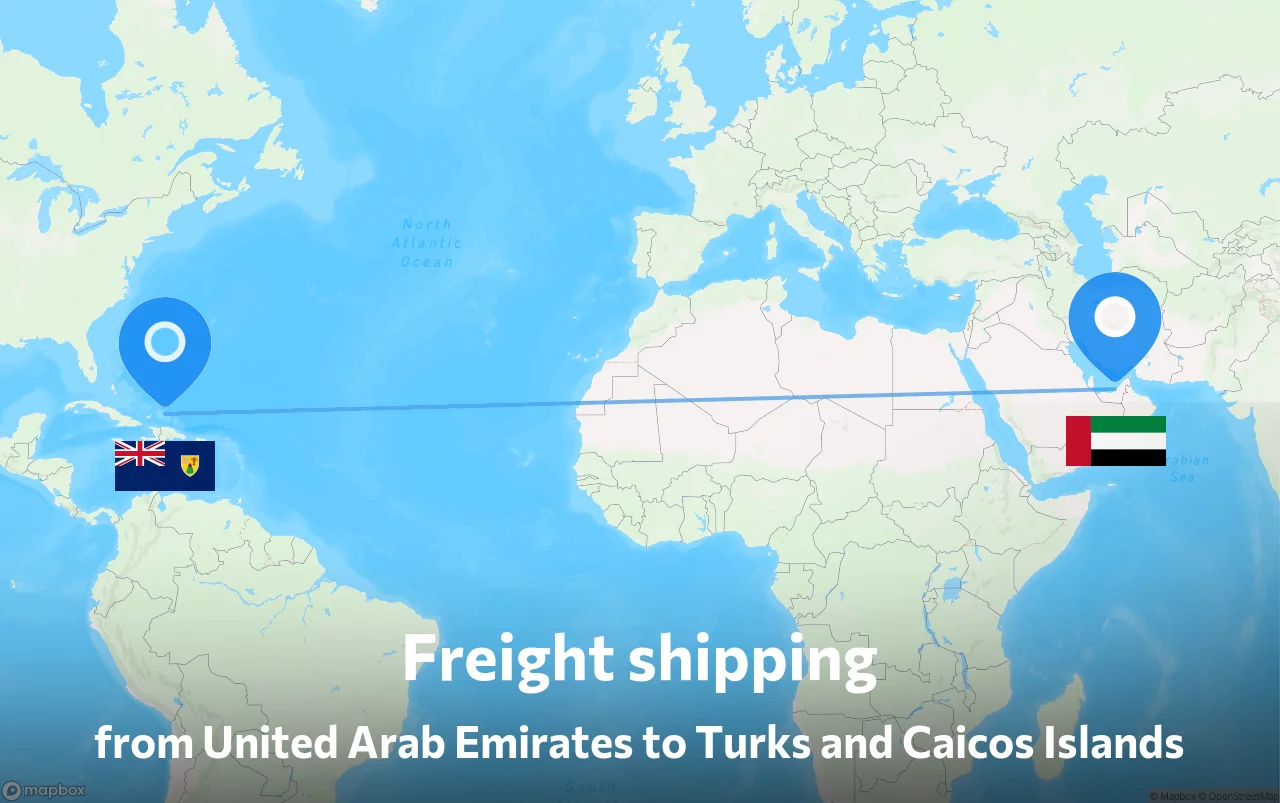Shipping route from United Arab Emirates to Turks and Caicos Islands