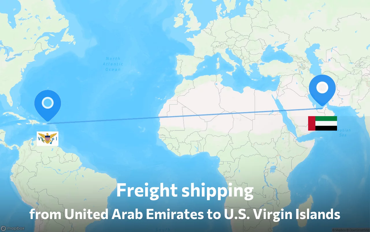 Shipping route from United Arab Emirates to U.S. Virgin Islands
