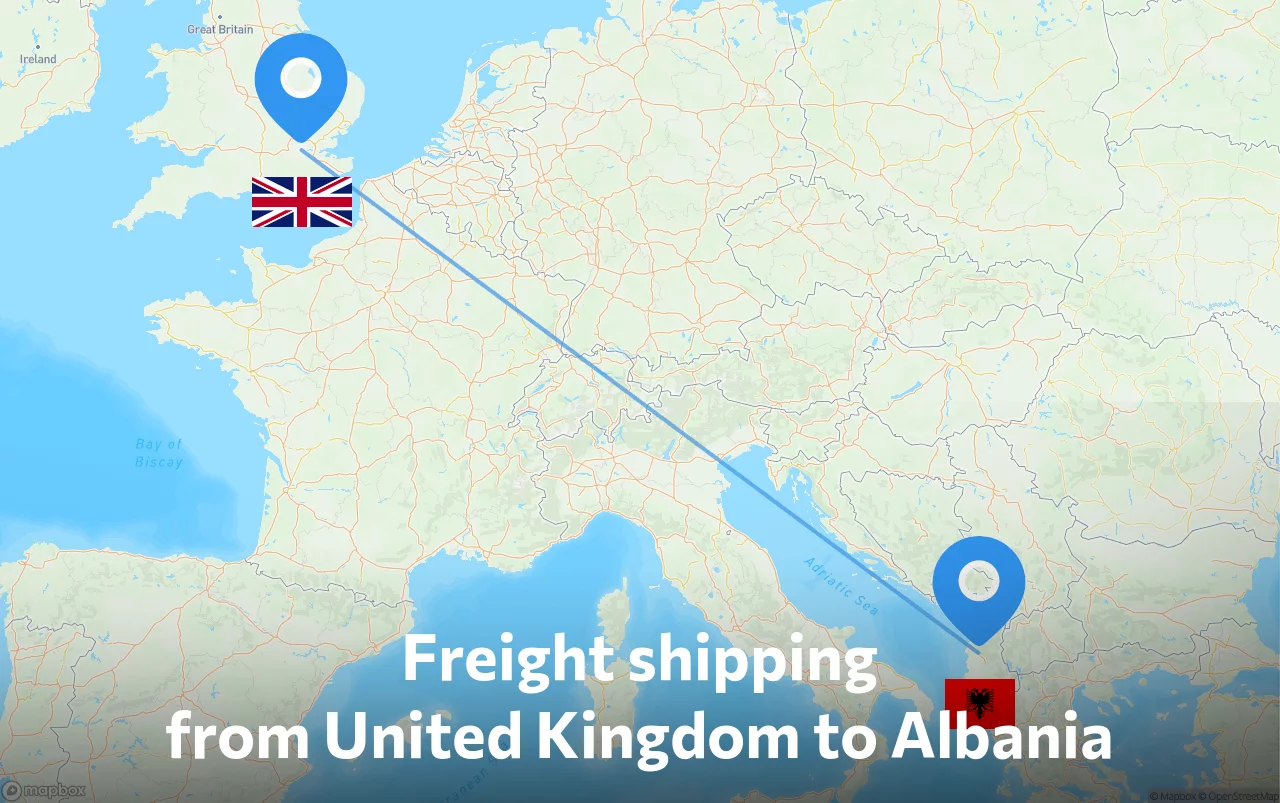 Shipping route from United Kingdom to Albania