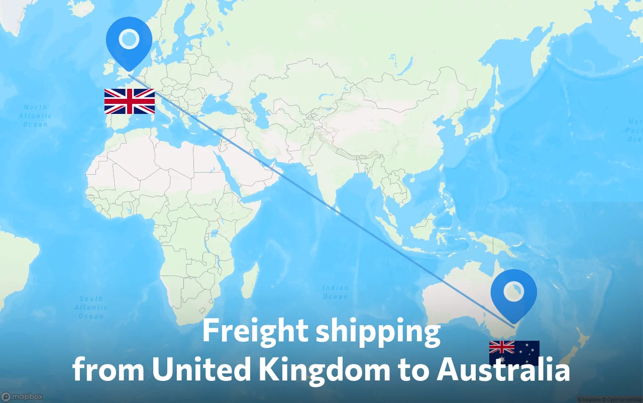 Shipping route from United Kingdom to Australia