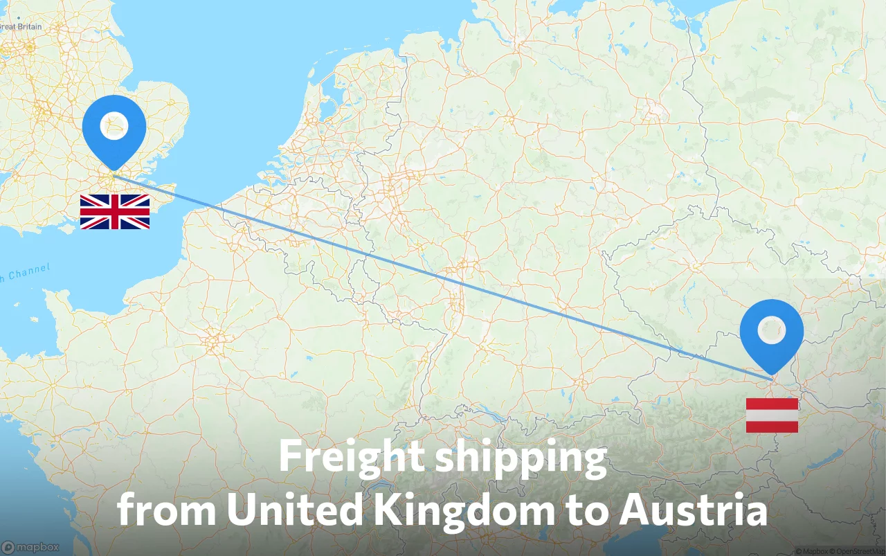 Shipping route from United Kingdom to Austria