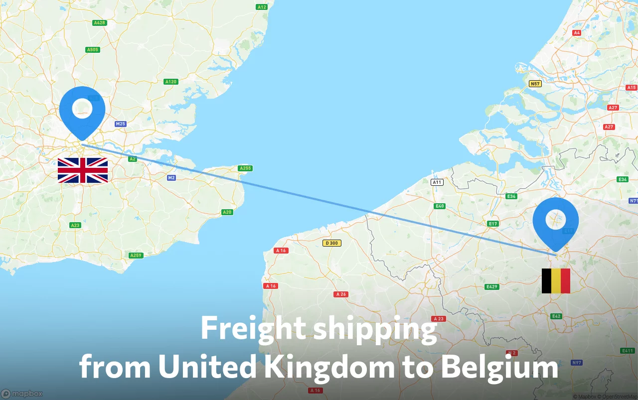 Shipping route from United Kingdom to Belgium