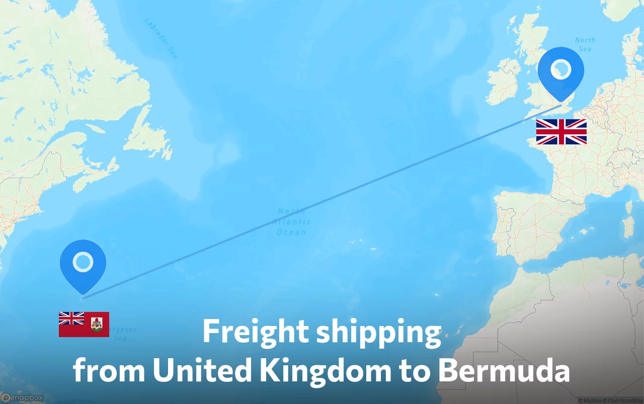 Shipping route from United Kingdom to Bermuda