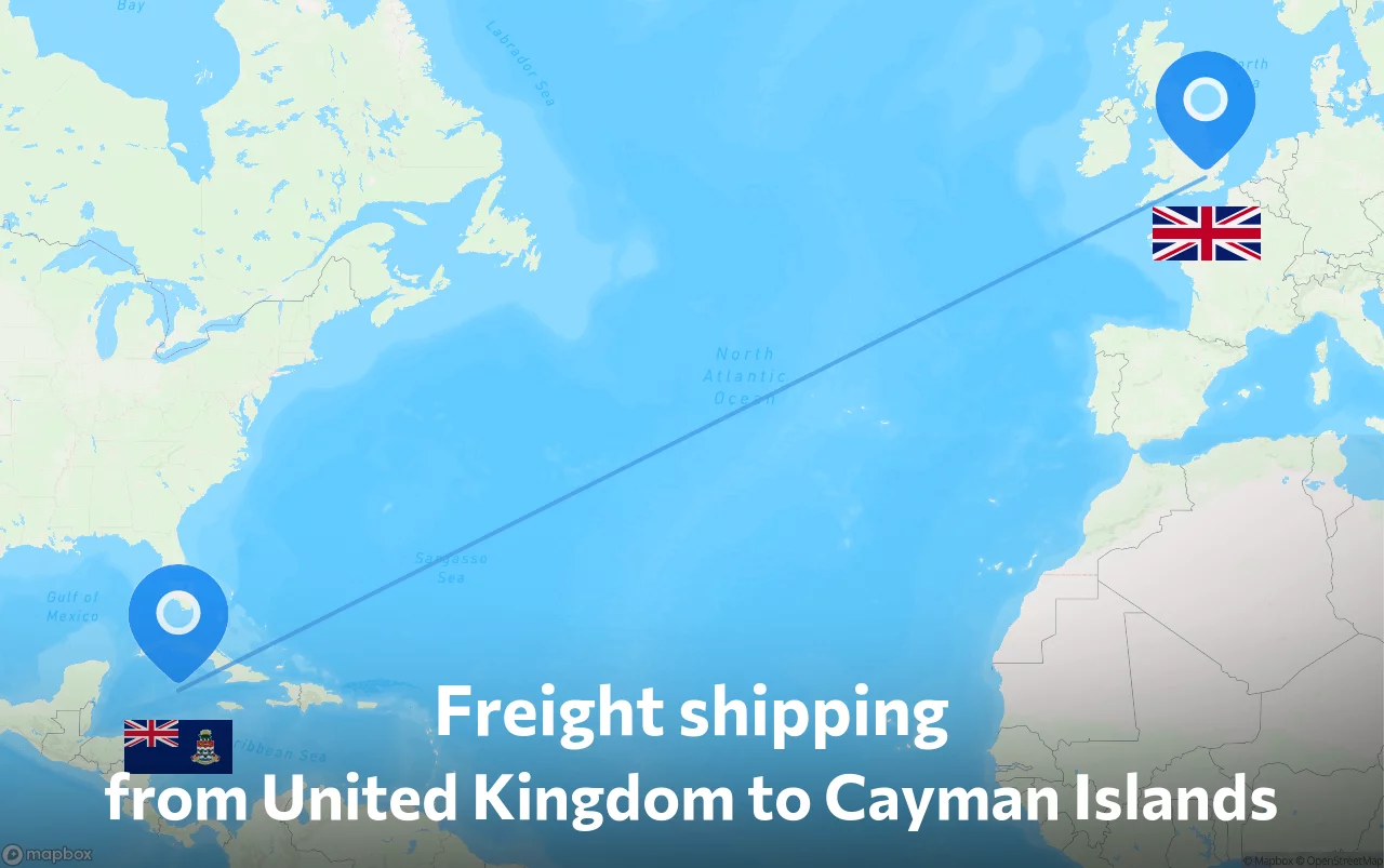Shipping route from United Kingdom to Cayman Islands