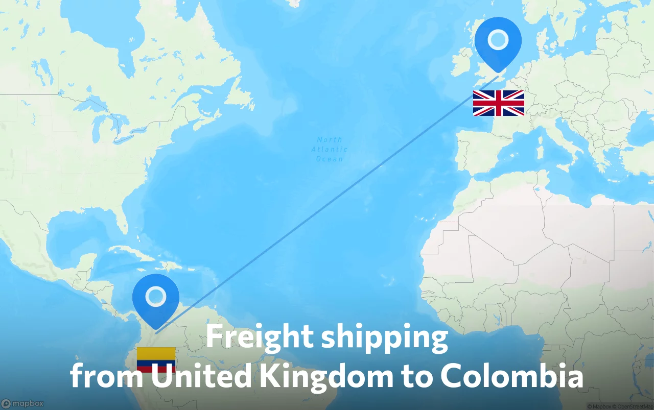Shipping route from United Kingdom to Colombia