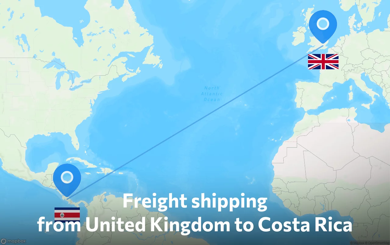 Shipping route from United Kingdom to Costa Rica