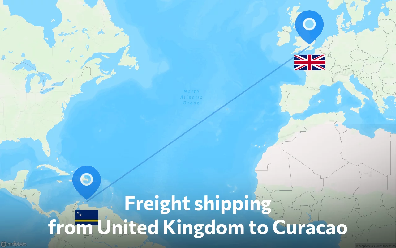 Shipping route from United Kingdom to Curacao