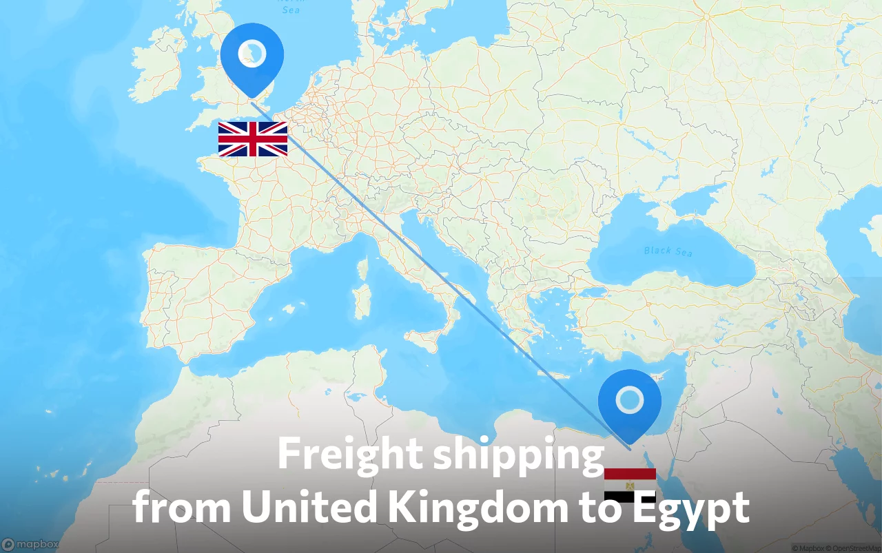 Shipping route from United Kingdom to Egypt