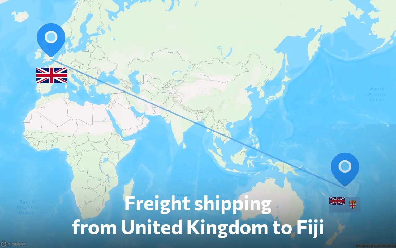 Shipping route from United Kingdom to Fiji