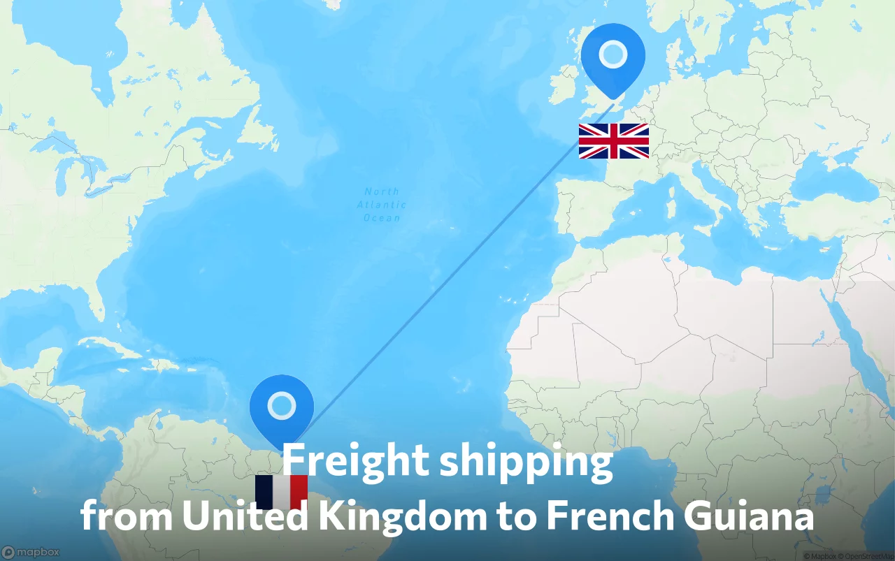 Shipping route from United Kingdom to French Guiana