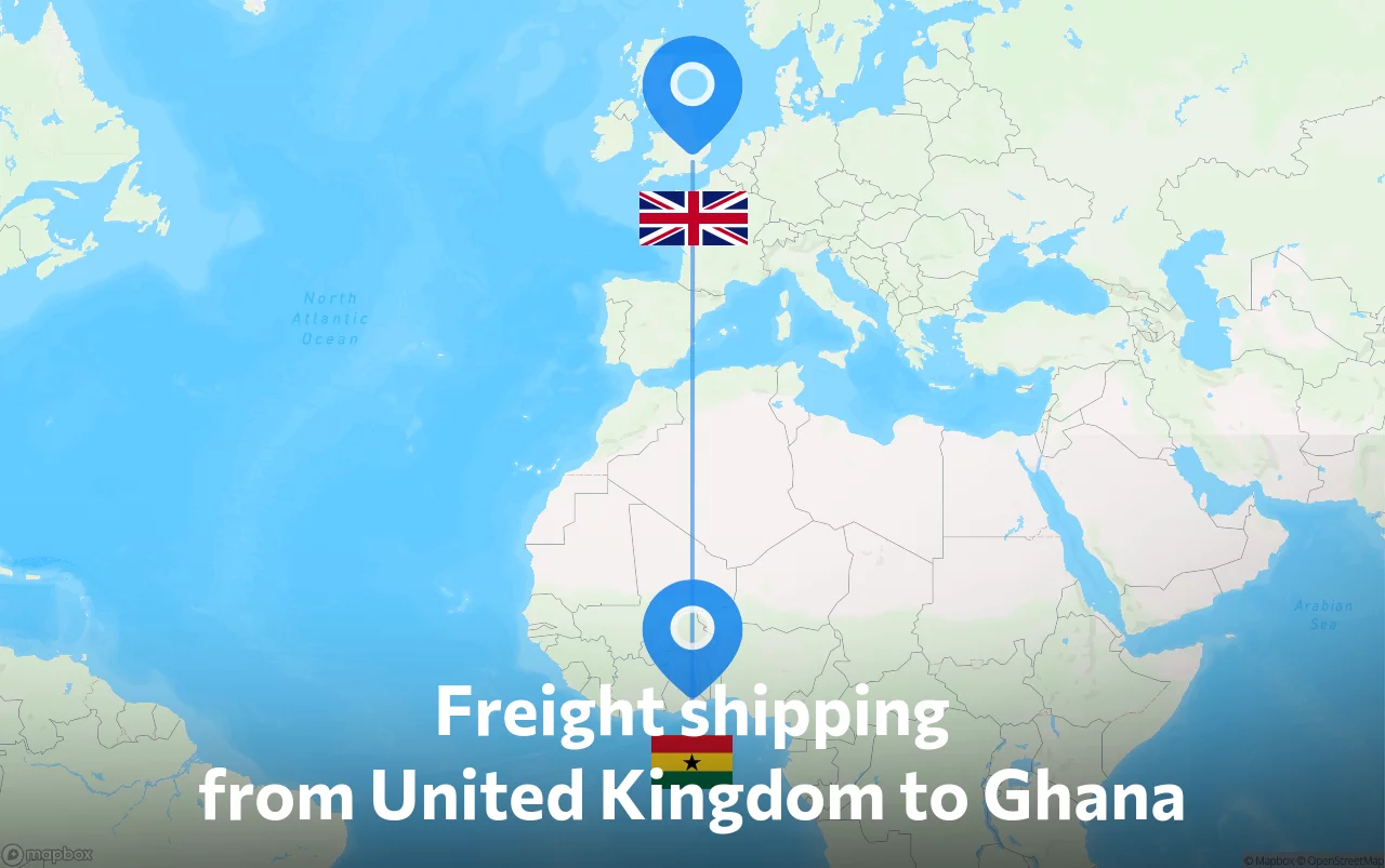 Shipping route from United Kingdom to Ghana