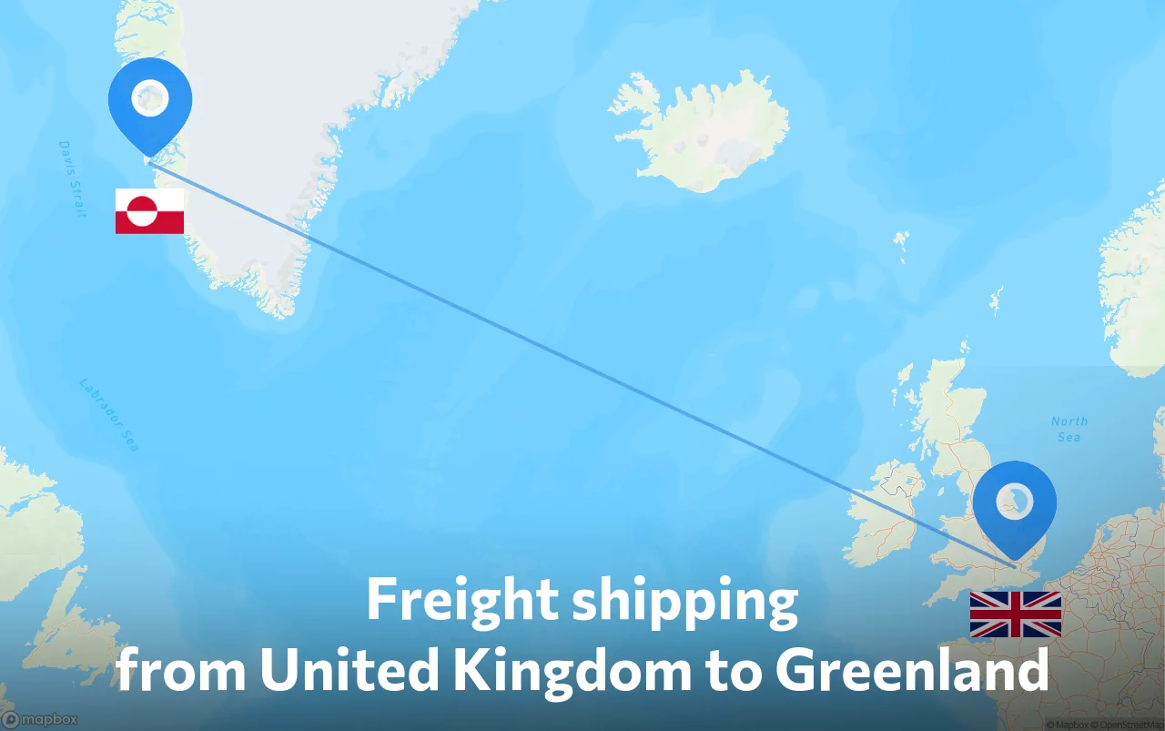 Shipping route from United Kingdom to Greenland