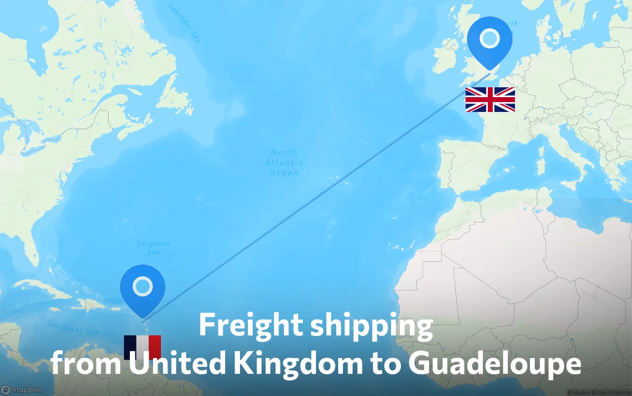 Shipping route from United Kingdom to Guadeloupe