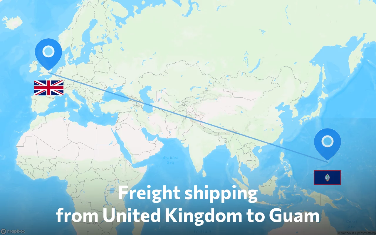 Shipping route from United Kingdom to Guam