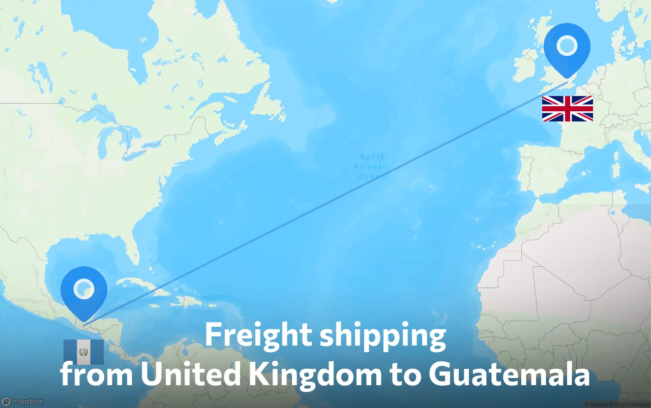 Shipping route from United Kingdom to Guatemala