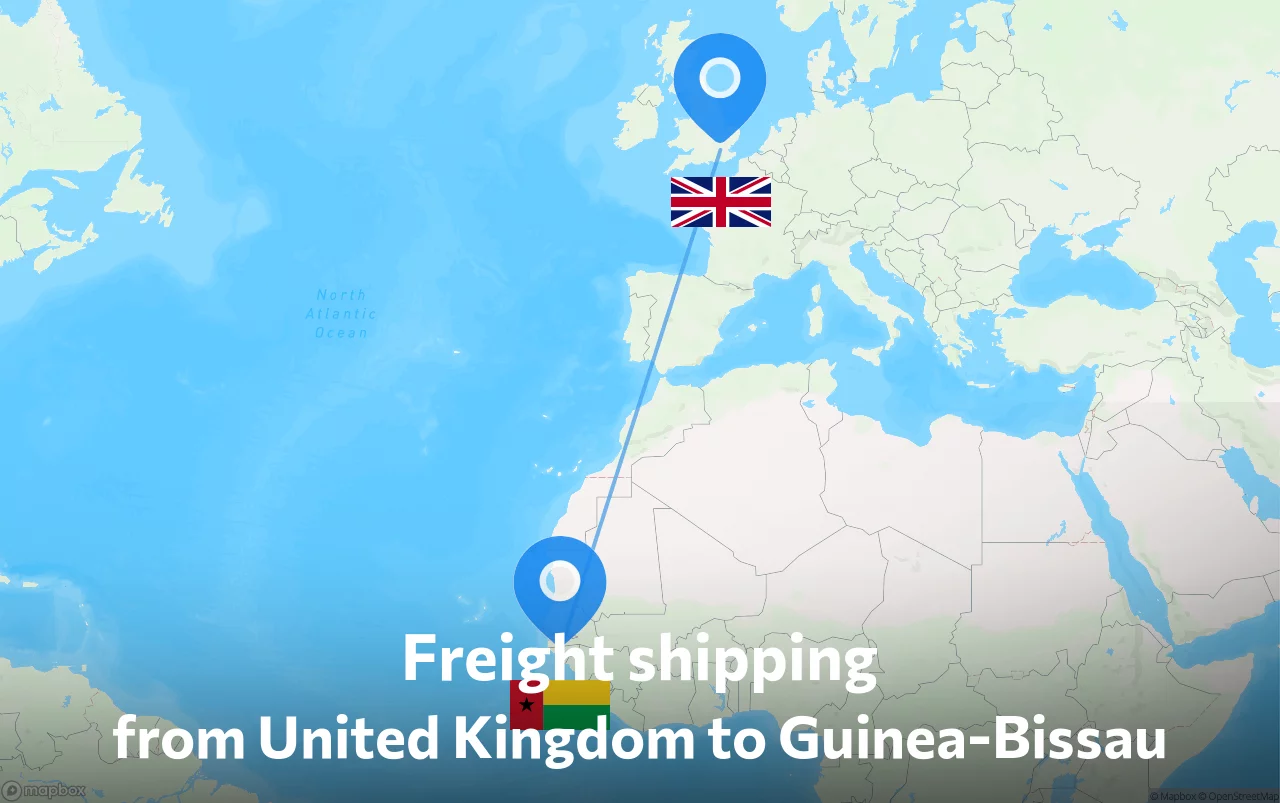 Shipping route from United Kingdom to Guinea-Bissau
